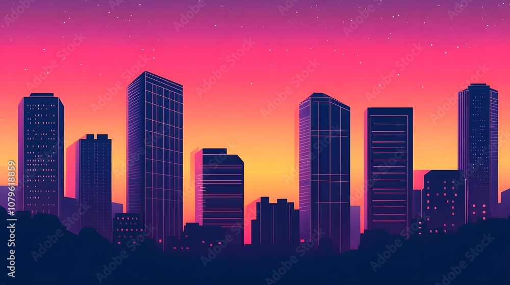 Neon City Skyline Sunset Neon City Skyline Sunset
