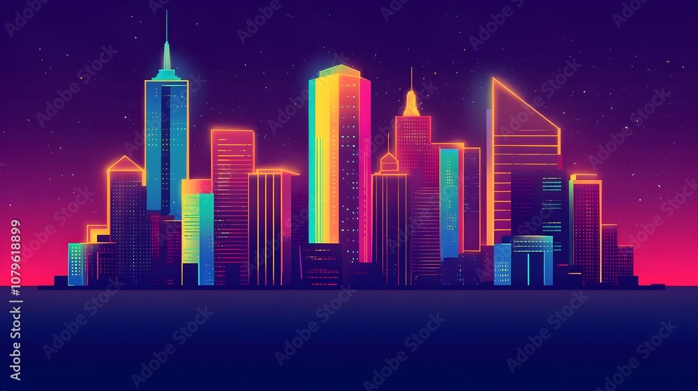 Neon City Skyline Night Neon City Skyline Night