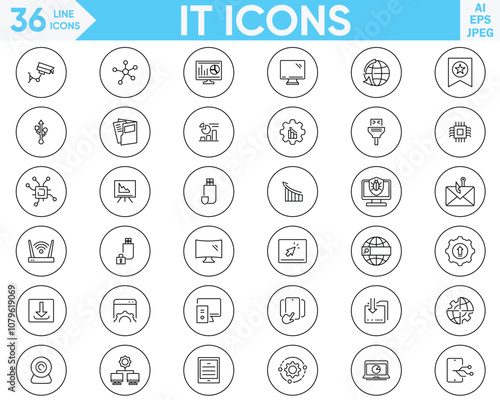 Information and technology icon set. Contains such icons search information, customer help service, manual, rule, line icons vector and illustrator set.