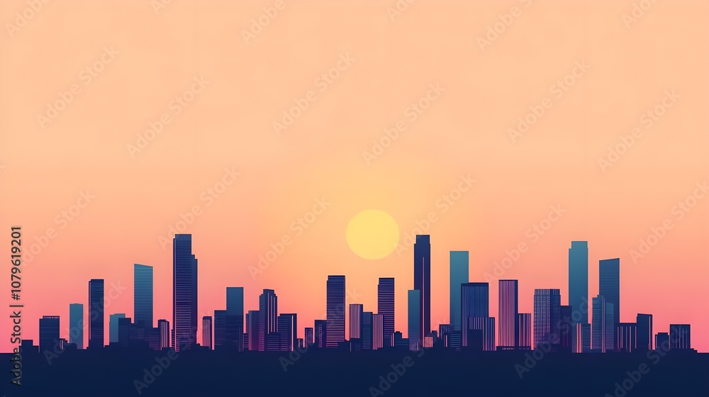 Fototapeta premium Sunset City Skyline Silhouette