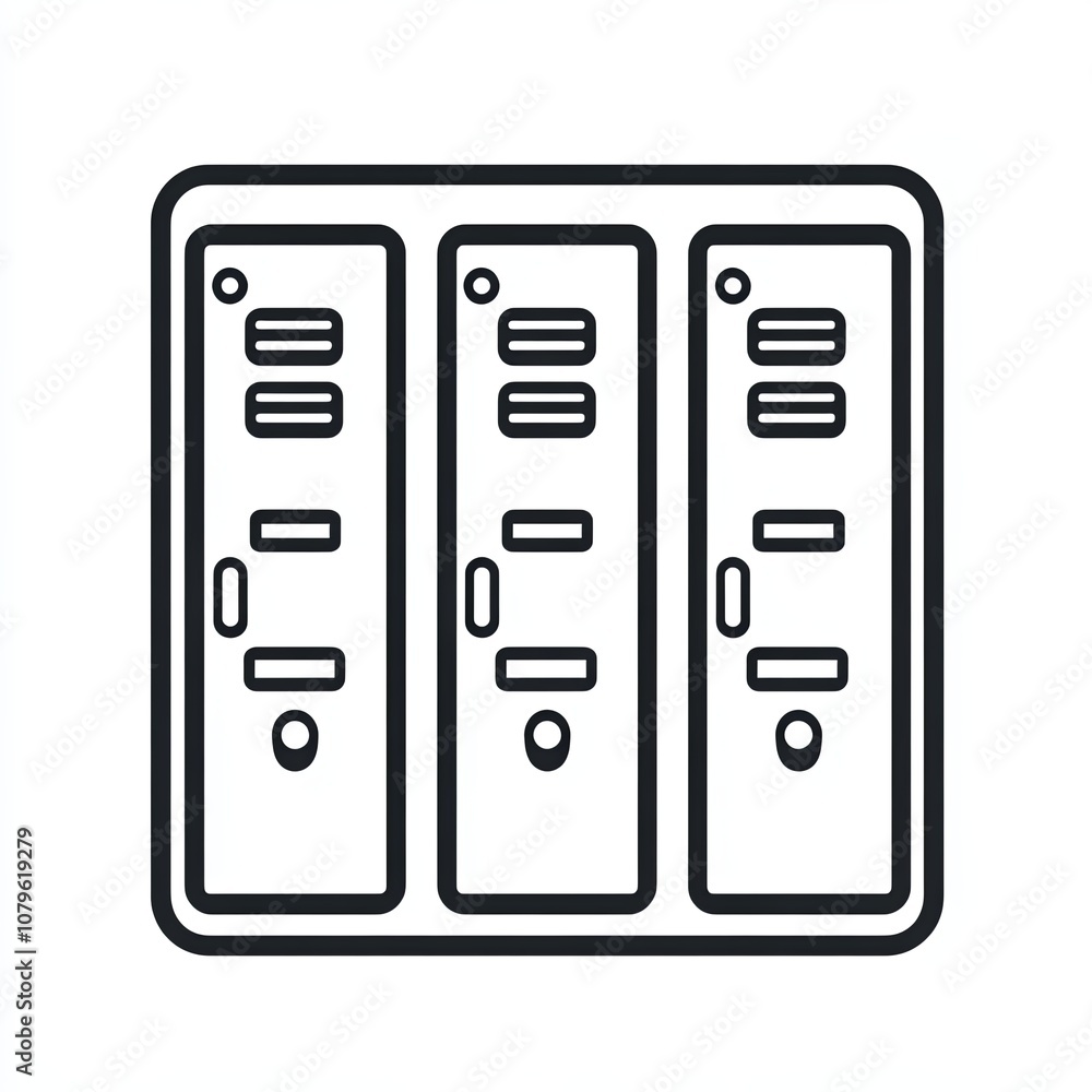This design features three lockers illustrated in a simple black and white line style, perfect for representing security, storage, or organizational concepts
