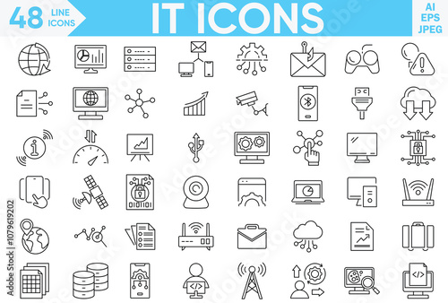 Information and technology icon set. Contains such icons search information, customer help service, manual, rule, line icons vector and illustrator set.