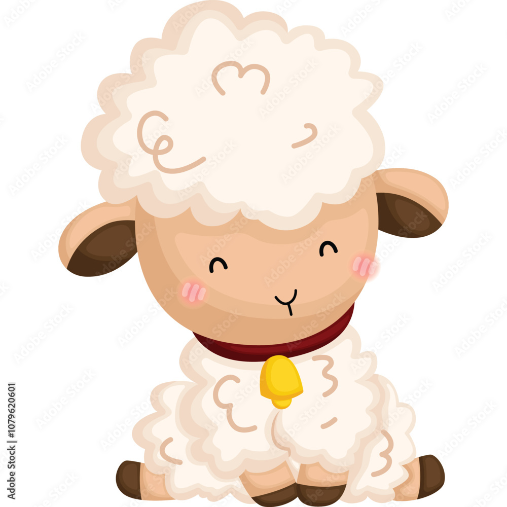 a vector of a sheep with a bell a vector of a sheep with a bell