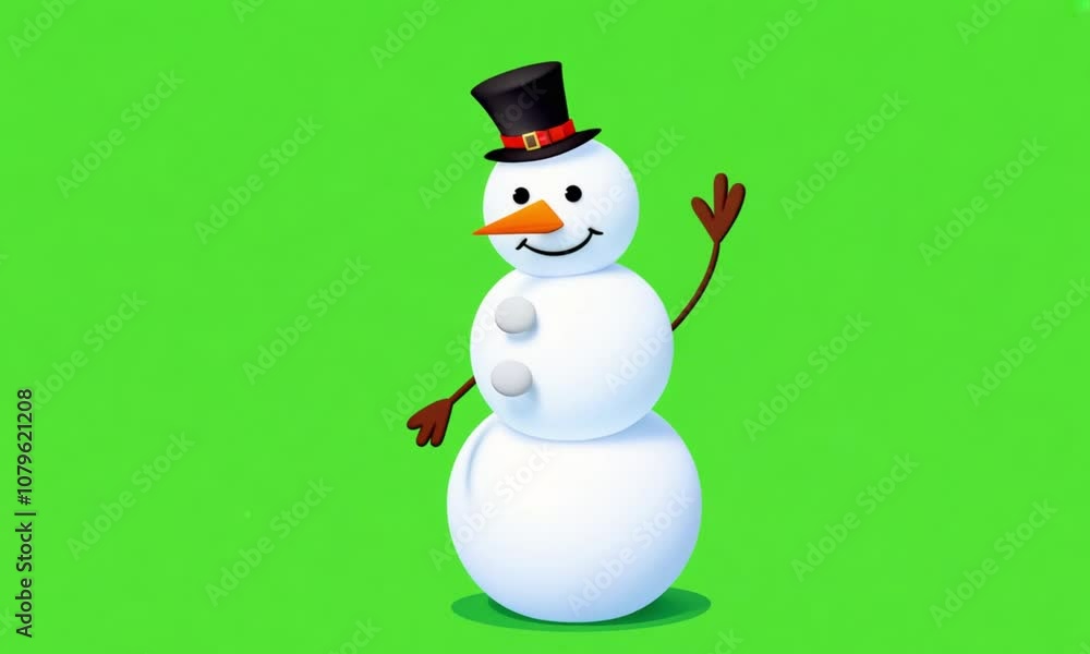 Playful Snowman Comes to Life waving head and hands on green screen background Playful Snowman Comes to Life waving head and hands on green screen background