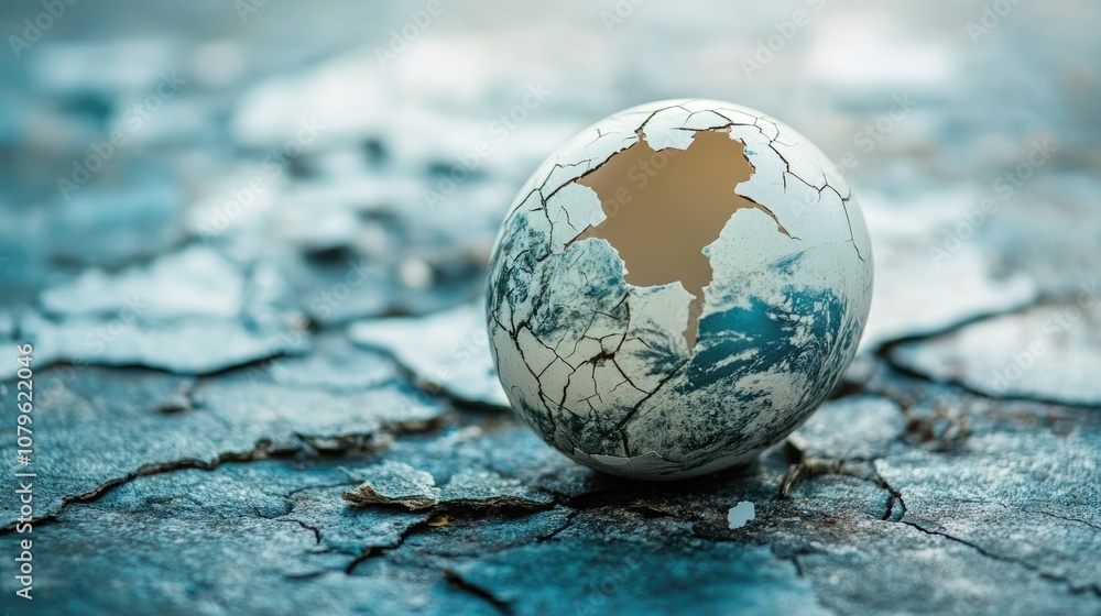 Delicate Earth Symbolized by a Cracked Eggshell Representing Environmental Fragility Delicate Earth Symbolized by a Cracked Eggshell Representing Environmental Fragility