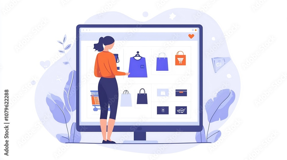 Attractive young female customer browsing and selecting various products on an interactive and user friendly ecommerce website for a seamless convenient online shopping experience Attractive young female customer browsing and selecting various products on an interactive and user friendly ecommerce website for a seamless convenient online shopping experience