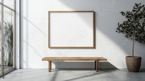 High resolution mockup of a blank framed artwork displayed in a gallery setting