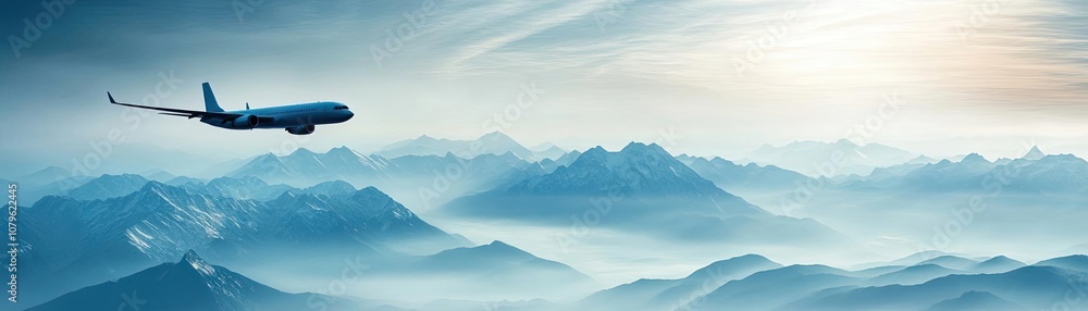 A plane flying over a mountain range, capturing the beauty of aerial travel
