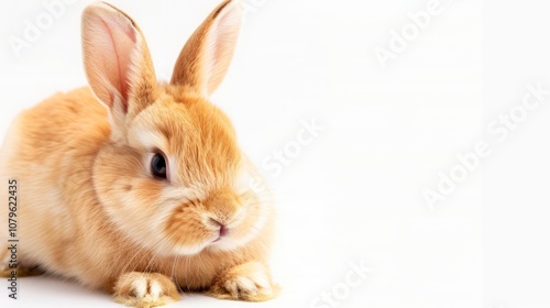 Adorable Fluffy Rabbit Sitting on White Background