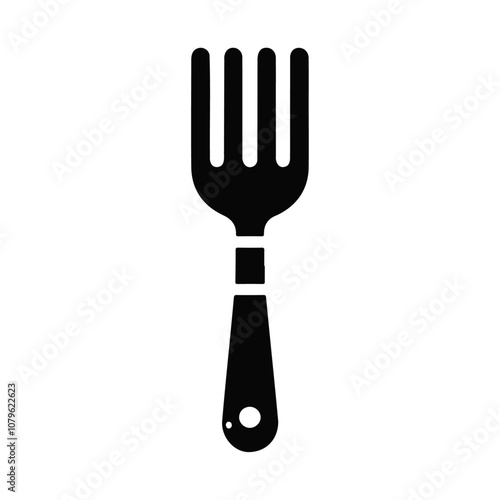 Silhouette vector icon design of a fork with two prongs and a long handle isolated on white.