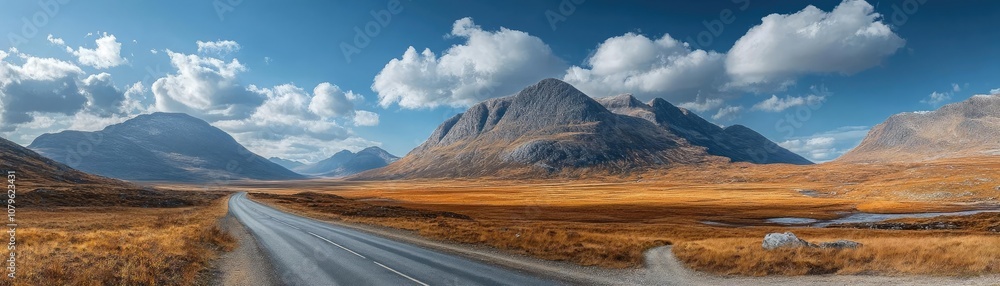 A road winding through a mountain pass, with a lone car making the journey A road winding through a mountain pass, with a lone car making the journey