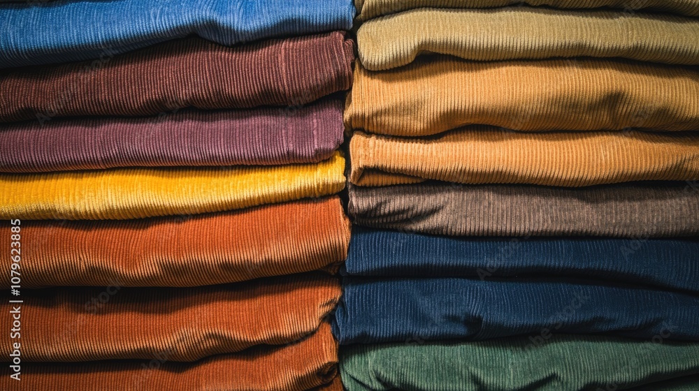 Neatly arranged corduroy pants showcasing the concept of organized apparel Neatly arranged corduroy pants showcasing the concept of organized apparel