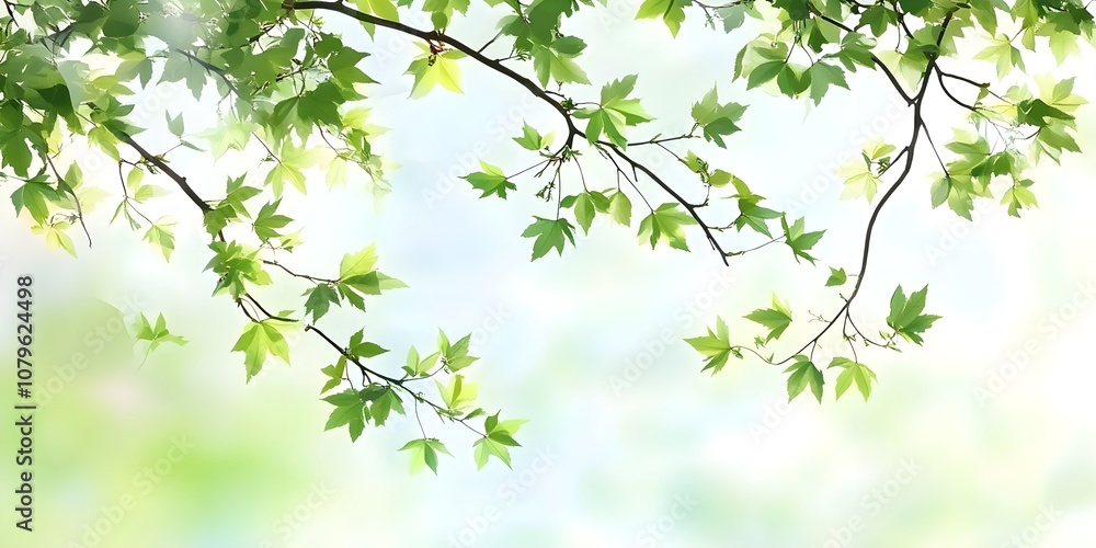 Spring branches of maple tree with fresh green leaves Spring branches of maple tree with fresh green leaves