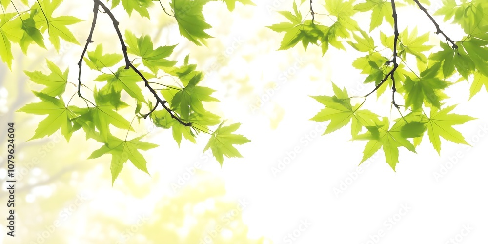 Spring branches of maple tree with fresh green leaves Spring branches of maple tree with fresh green leaves