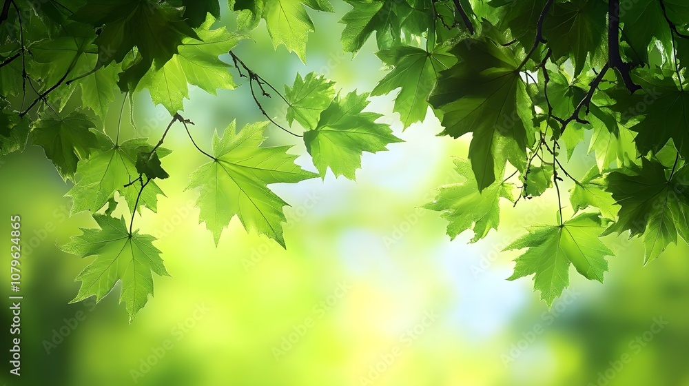 Spring branches of maple tree with fresh green leaves Spring branches of maple tree with fresh green leaves
