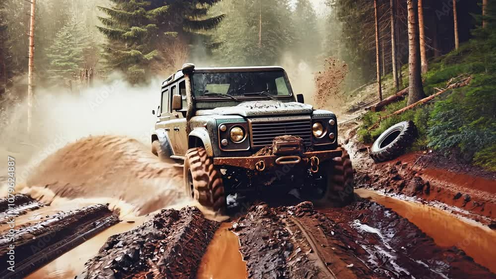 4x4 off-road vehicle powering through deep mud 4x4 off-road vehicle powering through deep mud