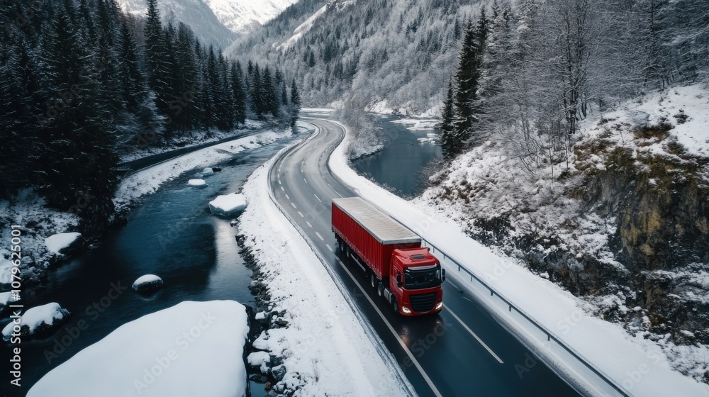 Winter Truck Driving on Scenic Mountain Road