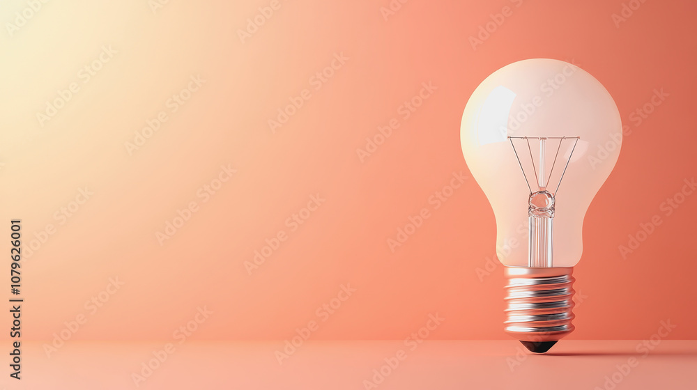 Minimalistic Light Bulb on Soft Peach Background, Symbolizing Ideas, Innovation, and Creativity with a Clean and Modern Aesthetic for Various Uses in Design and Marketing Minimalistic Light Bulb on Soft Peach Background, Symbolizing Ideas, Innovation, and Creativity with a Clean and Modern Aesthetic for Various Uses in Design and Marketing
