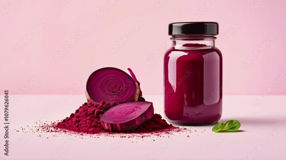 Beetroot powder with supplement bottle. Beetroot powder is a nutrient-dense, versatile superfood, ideal for smoothies, baking, sauces, providing antioxidants, fiber, and natural color enhancement. Beetroot powder with supplement bottle. Beetroot powder is a nutrient-dense, versatile superfood, ideal for smoothies, baking, sauces, providing antioxidants, fiber, and natural color enhancement.