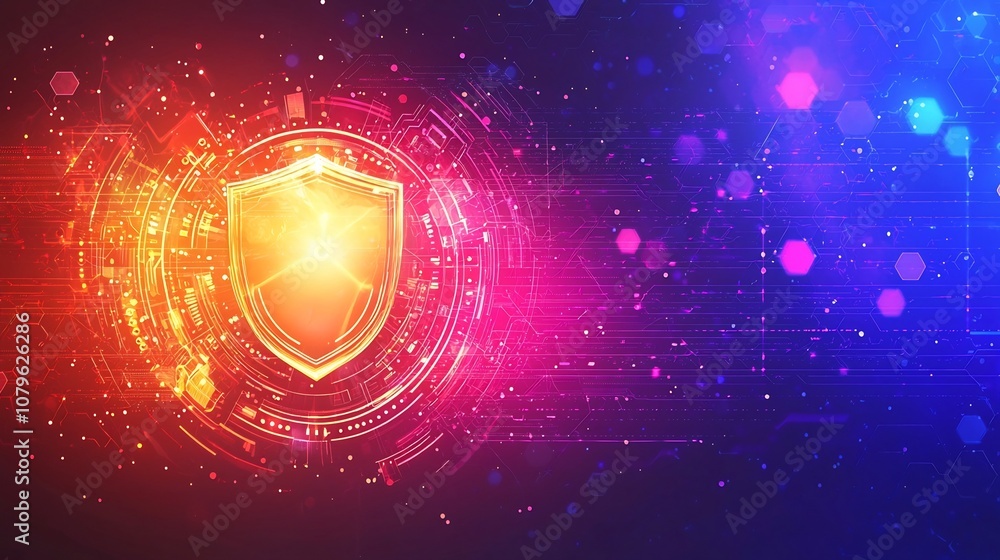 Cyber Shield Icon Glowing on Vibrant Digital Background Representing ...