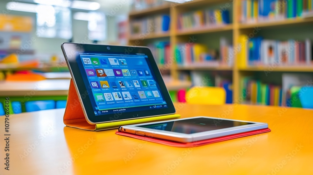 Digital learning tools displayed on tablet screen with various educational apps and programs in the background representing the concept of technology driven education and online learning Digital learning tools displayed on tablet screen with various educational apps and programs in the background representing the concept of technology driven education and online learning