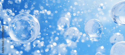 winter snow water circle ball on blue background, bubble 11