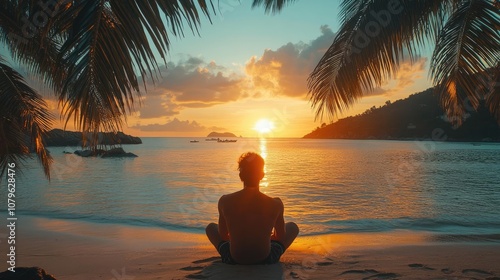 A solo traveler watching the sunrise from a quiet beach
