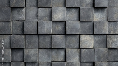 Gray anthracite concrete texture featuring a mosaic of square cubes ideal for panoramic backgrounds or design projects