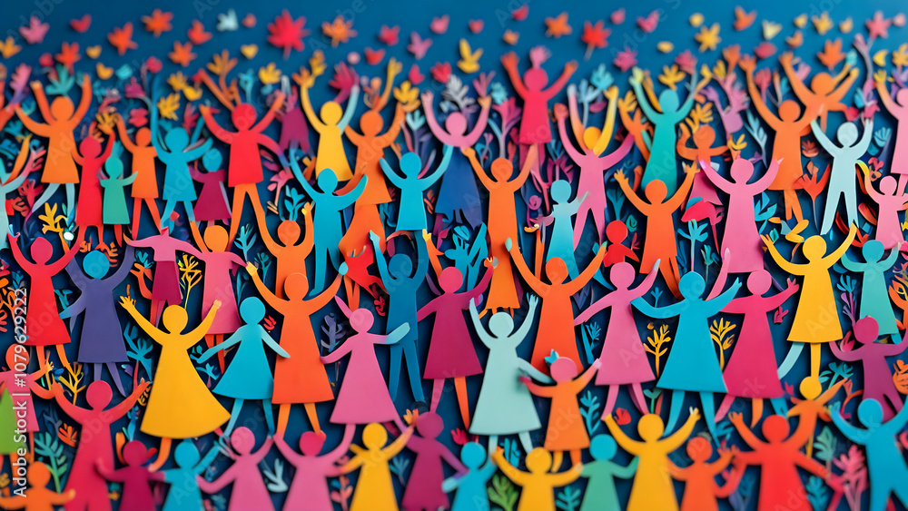 Obraz premium Paper cutting of colorful crowd embracing diversity