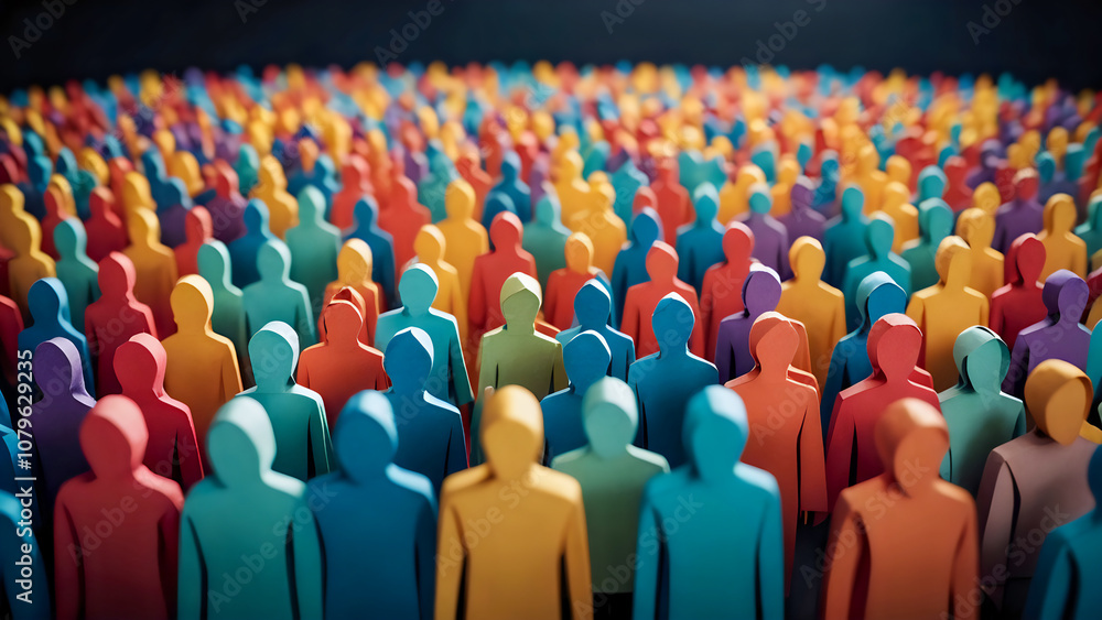Fototapeta premium Paper craft of colorful crowd embracing diversity