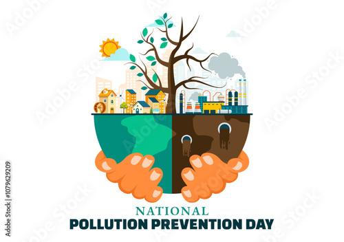 National Pollution Prevention Day Vector Illustration on 2 December for Awareness Campaign, featuring Factory, Forest, and Vehicle Pollution Issues