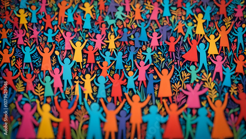 Paper cutting of colorful crowd embracing diversity
