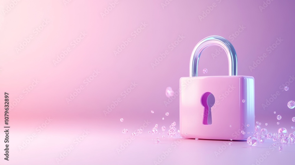 3D Pink Padlock on Soft Color Background 3D Pink Padlock on Soft Color Background