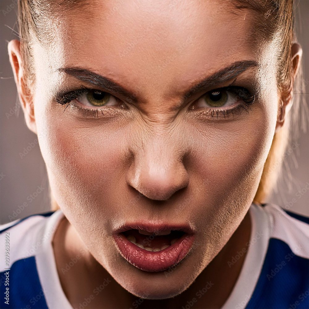 Obraz premium 気合が入ってる顔をしている女子サッカー選手