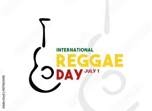 International Reggae Day. July 1. Abstract guitar line vector. Doodle. Flat design vector.