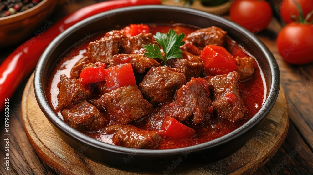 Authentic goulash featuring tender beef and paprika Authentic goulash featuring tender beef and paprika