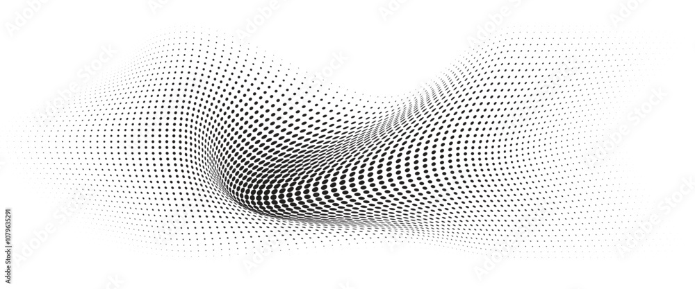 Flowing Wave Dot Halftone Pattern: Curve Gradient Shape on Transparent Background. Suitable for AI, Tech, Network, Digital, Science, and Technology Themes. Flowing Wave Dot Halftone Pattern: Curve Gradient Shape on Transparent Background. Suitable for AI, Tech, Network, Digital, Science, and Technology Themes.