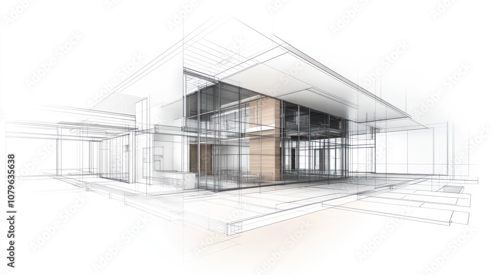 Architectural sketch of a modern building design. Architectural sketch of a modern building design.