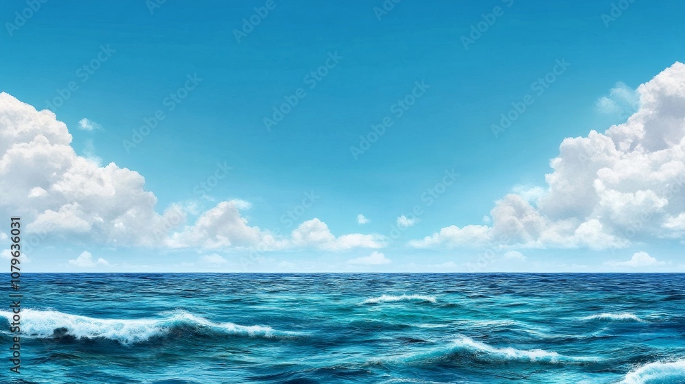 Fototapeta premium Serene Ocean Landscape Blue Water Sky Clouds Background