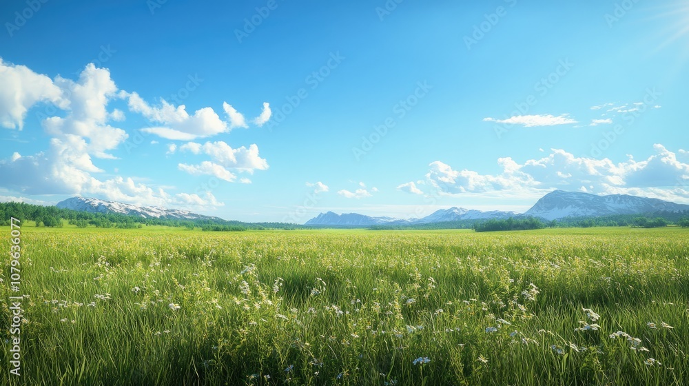 Vibrant summer landscape featuring a clear blue sky Vibrant summer landscape featuring a clear blue sky