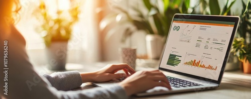 A young professional learning about financial literacy basics on a laptop, with retirement planning charts on screen