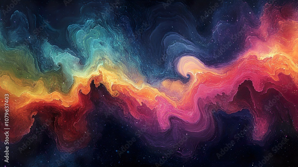 Cosmic Nebula: Abstract Space Painting with Vibrant Colors and Starry Night Sky Cosmic Nebula: Abstract Space Painting with Vibrant Colors and Starry Night Sky