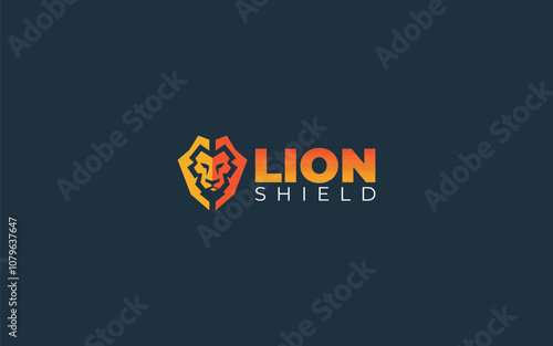 Lion logo formed shield symbol with simple shape in orange color	
