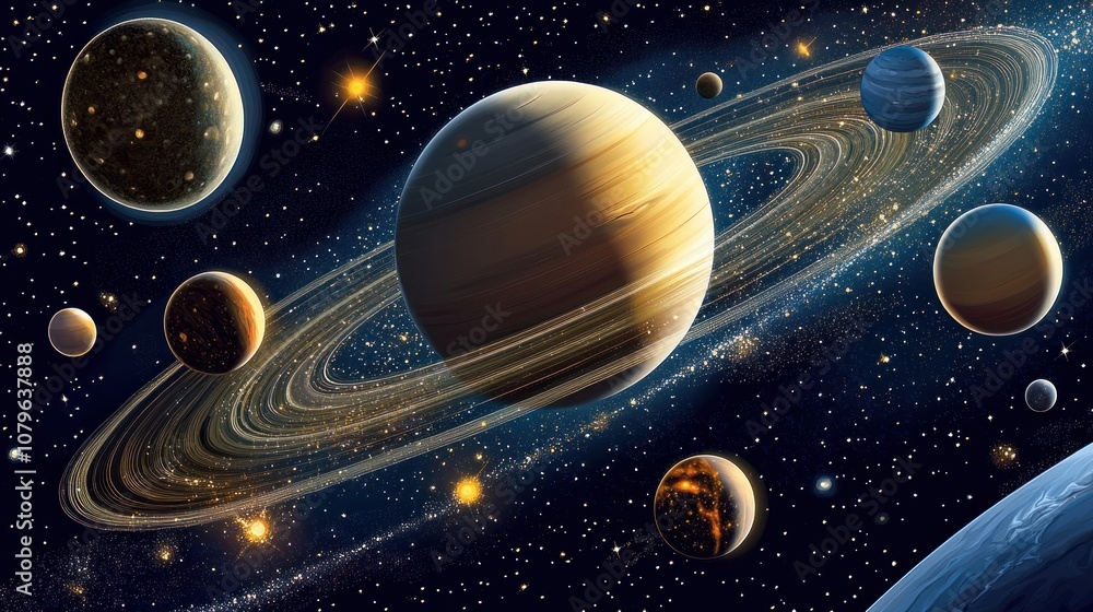 A vibrant depiction of planets in space, showcasing the beauty of our solar system. A vibrant depiction of planets in space, showcasing the beauty of our solar system.