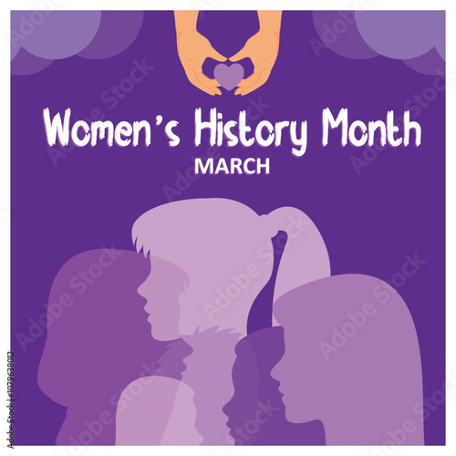 Women's History Month is celebrated every March. Women's gender equality. Women's History Month 2025 concept. Flat vector illustration.