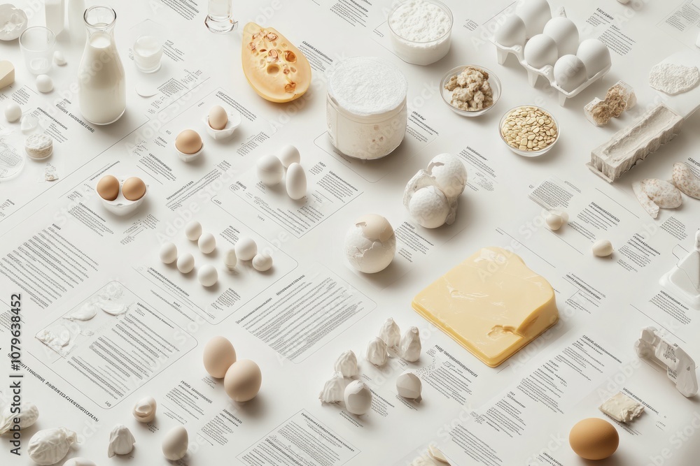 Dairy and Egg Ingredients on White Paper Dairy and Egg Ingredients on White Paper