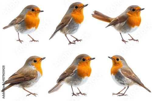 A robin's collection of standing, flying, and portrait birds. Generative Ai