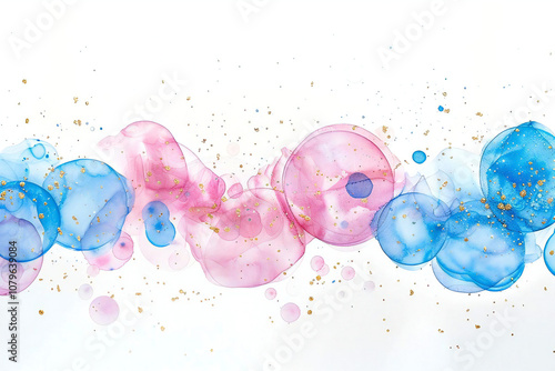 ピンクと青の泡とゴールドの輝き