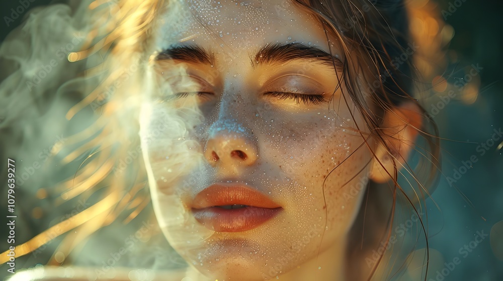 A woman with a messy hairdo and a smudged face is looking at the camera A woman with a messy hairdo and a smudged face is looking at the camera