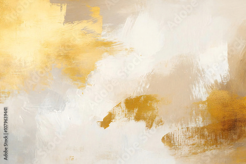 柔らかな金と白の抽象アート